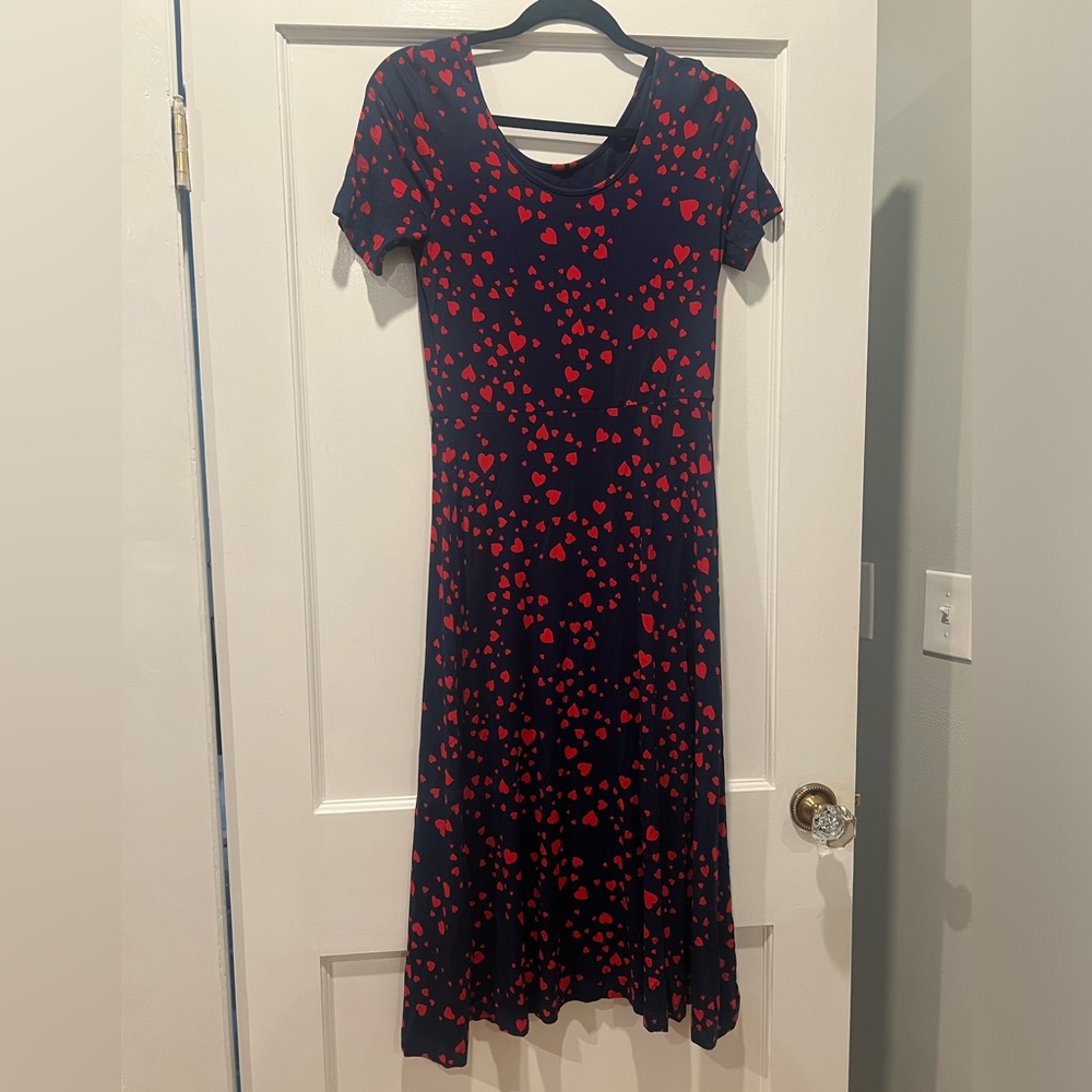 Draper James Navy Heart Print Midi Dress Size S